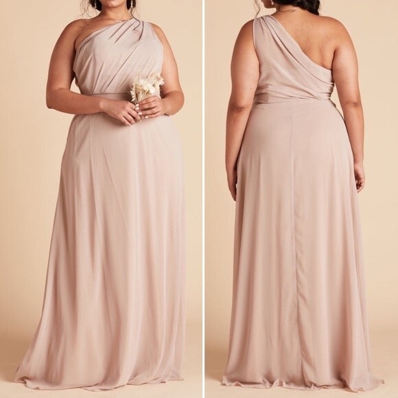 NWT Birdy Grey Kira One Shoulder Maxi Bridesmaid Dress Taupe Chiffon Size XXL - Picture 1 of 16